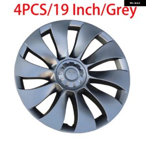 テスラ 4個 モデル 3 ハブキャップパフォーマンス交換自動車ホイールカバー フル 19インチ 2018-2023 年 - 19Inch Grey