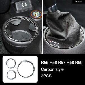 BMW カーギアパネル ウォーターカップリング 装飾 カバー カーボン ステッカー MINI ONE COOPER S R55 R56 R57 R58 R59 インテリア - one set-carbon