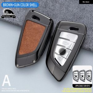 BMW メタルレザーキーケースカバー シェルフォブ X3 X5 X6 F30 F34 F10 F20 F48 G20 G30 G01 G02 G05 F15 F16 1 3 5 7シリーズ - a　brown