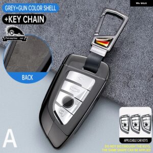 BMW メタルレザーキーケースカバー シェルフォブ X3 X5 X6 F30 F34 F10 F20 F48 G20 G30 G01 G02 G05 F15 F16 1 3 5 7シリーズ - b　grey