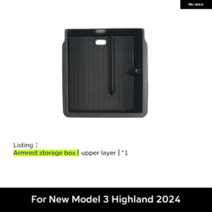 テスラ センター コンソール オーガナイザー コントロール 下底 収納 ボックス 互換サングラス ホルダー 滑り止め モデル3ハイランド - Armrest Upper