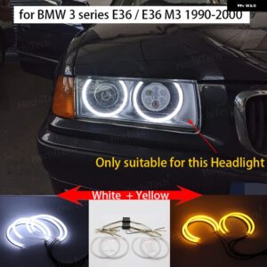 BMW コットン スイッチ バック LED ホワイト アンバー エンジェルアイリング DRL ウィンカーライト 3シリーズ E30 E36 M3 1982-2000 - E36 White and yellow
