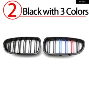 BMW ルック車 グリル フロントキドニー 2 ラインダブルスラット 5シリーズ F10 F11 F18 2010-2017 デュアルライン レーシング グリル - 2.Black with 3 color
