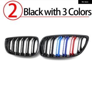 BMW LOOK 車 グリル フロントキドニー光沢 2 ライン ダブル スラット 3シリーズ E92 E93 M3 PRE-LCI 2006-2009 - 2.Black with 3 color