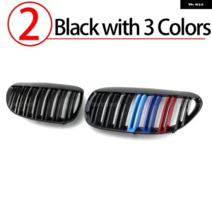 BMW LOOK 車 グリル フロントキドニー光沢 2 ライン ダブル スラット 6シリーズ E63 E64 2004-2010 レーシング グリル 交換 - 2.Black with 3 color