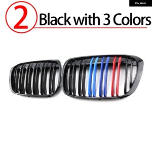 BMW 黒 グリル フロントキドニー グリル X1 F48 F49 2016-2019 デュアルスラットダブルライン グリル カーアクセサリー - 2.Black with 3 color