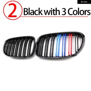 BMW LOOK 車 グリル フロントキドニー光沢 2 ライン ダブル スラット 7シリーズ F01 F02 F03 F04 2009-15 - 2.Black with 3 color