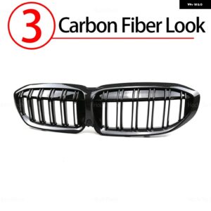 BMW ABS カー スタイリング フロントキドニー グリル デュアルスラット グリル 3シリーズ G20 G22 2019-2022 交換 グリル - 3.Carbon fiber look