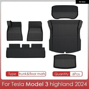 テスラ モデル3 2024 2025 ハイランドフロアマットカーゴライナー 防水 滑り止め トランク マット TPE パッド モデル3 ハイランド - For 3 6Pcs Mats