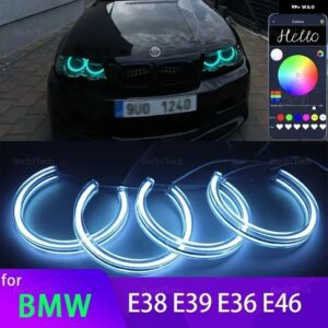 BMW 3 5 7シリーズ E36 E46 E39 E38 728I 740D 325I 328I 740I 730D クリスタルマルチカラー APP LED エンジェルアイ デイタイム ライトレトロフィット - Size 4pcs 131mm