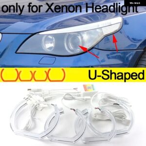 BMW アプリ 制御 RGB マルチカラー DTM クリスタル LED エンジェルアイズ リング E60 E61 520I 525I 530I 540I 545I 550I M5 PRE LCI 2003-2007 - U Shaped xenon