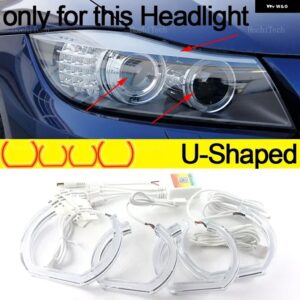 BMW 電話アプリ 制御 RGB マルチカラー DTM クリスタル LED エンジェルアイズ リング 3シリーズ E91 E90 フェイスリフト 2009-2012 キセノン ヘッドライト - U Shaped