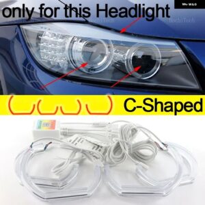 BMW 電話アプリ 制御 RGB マルチカラー DTM クリスタル LED エンジェルアイズ リング 3シリーズ E91 E90 フェイスリフト 2009-2012 キセノン ヘッドライト - C Shaped
