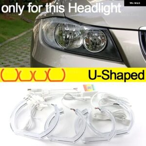 BMW アプリ 制御 RGB マルチカラー DTM クリスタル LED エンジェルアイズ リング 3シリーズ E90 E91 サルーンツーリング 2005-2008 ハロゲン ヘッドライト - U Shaped