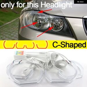BMW アプリ 制御 RGB マルチカラー DTM クリスタル LED エンジェルアイズ リング 3シリーズ E90 E91 サルーンツーリング 2005-2008 ハロゲン ヘッドライト - C Shaped