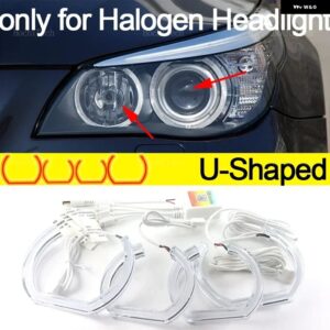 BMW アプリ 制御 RGB マルチカラー DTM クリスタル LED エンジェルアイズ リング E60 E61 520I 525I 530I 540I 545I 550I M5 フェイスリフト 2007-2010 - U Shaped halogen