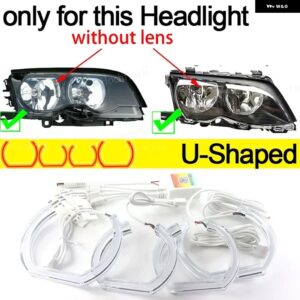 BMW アプリ 制御 RGB マルチカラー DTM クリスタル LED エンジェルアイズ リング 3シリーズ E46 セダンフェイスリフト 2001-2005 ハロゲン ヘッドライト - U Shaped