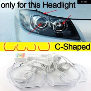 BMW 電話アプリ 制御 RGB マルチカラー DTM クリスタル LED エンジェルアイズ リング 3シリーズ E90 E91 PRE-LCI 2005-2008 キセノン ヘッドライト - C Shaped