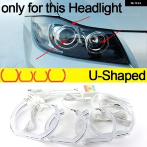 BMW 電話アプリ 制御 RGB マルチカラー DTM クリスタル LED エンジェルアイズ リング 3シリーズ E90 E91 PRE-LCI 2005-2008 キセノン ヘッドライト - U Shaped