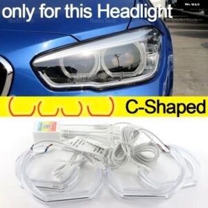 BMW アプリ 制御 RGB マルチカラー M4 スタイル クリスタル LED エンジェルアイズ リングキット デイタイム ライト 1シリーズ F20 F21 フェイスリフト - C Shaped xenon