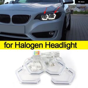 BMW M4 スタイル RGB マルチカラー APP 制御 LED エンジェルアイ 2シリーズ F22 F23 F87 M2 プレフェイスリフト 2012-16 - Halogen Headlight