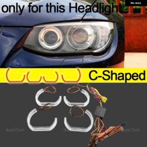 BMW 3シリーズ E90 E92 E93 M3 2007-2013 クーペカブリオレ APP ダイナミック RGB エンジェルアイリングライト DRL ウィンカーライト付き - C Shaped lci