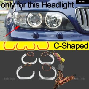 BMW X5 E53 フェイスリフト 2004 2005 2006 アプリダイナミック RGB エンジェルアイリングライト DRL ウィンカーライト付き - C Shaped