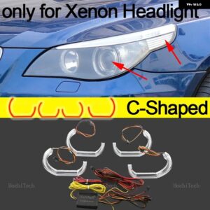 BMW ANGEL EYES キット リング点滅 ヘッドライト ランプ ウインカー付き E60 E61 520I 525I 530I 540I 545I 550I M5 PRE LCI 2003-2007 - C Shaped xenon