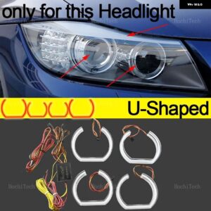 BMW 3シリーズ E91 E90 フェイスリフト 2009-2012 キセノン ヘッドライト APP ダイナミック RGB エンジェルアイリングライト DRL ウィンカーライト付き - U Shaped