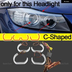 BMW 3シリーズ E91 E90 フェイスリフト 2009-2012 キセノン ヘッドライト APP ダイナミック RGB エンジェルアイリングライト DRL ウィンカーライト付き - C Shaped