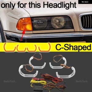 BMW 7シリーズ E38 1995-2001 キセノン ヘッドライト APP ダイナミック RGB エンジェルアイリングライト DRL ウィンカーライト付き - C Shaped pre-lci