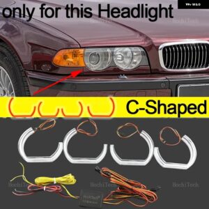 BMW 7シリーズ E38 1995-2001 キセノン ヘッドライト APP ダイナミック RGB エンジェルアイリングライト DRL ウィンカーライト付き - C Shaped lci