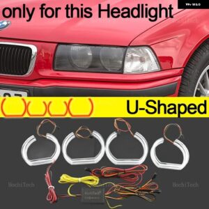 BMW 3シリーズ E36 1990-2000 316I 318I 318IS 320I 323I 325I 328I APP ダイナミック RGB エンジェルアイリングライト ウィンカーライト付き - U Shaped