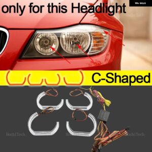 BMW 3シリーズ E90 E91 フェイスリフト 2009-2012 ハロゲン ヘッドライト APP ダイナミック RGB エンジェルアイリングライト DRL ウィンカーライト付き - C Shaped