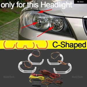 BMW 3シリーズ E90 E91 サルーン ツーリング 2005-08 ハロゲン ヘッドライト APP ダイナミック RGB エンジェル アイ リング ライト ウィンカー ライト付き - C Shaped