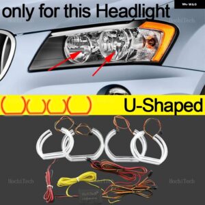BMW X3 F25 ハロゲン ヘッドライト 2010-14 APP ダイナミック RGB エンジェルアイズ リングライト DRL ウィンカーライト付き - U Shaped