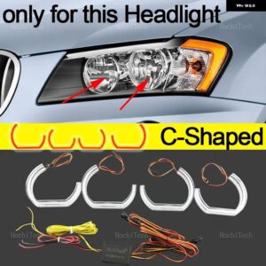 BMW X3 F25 ハロゲン ヘッドライト 2010-14 APP ダイナミック RGB エンジェルアイズ リングライト DRL ウィンカーライト付き - C Shaped