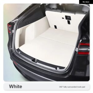 テスラ モデルY カスタム トランク マットカー インテリア アクセサリー 本革 カーペットバック 収納 トランク カーゴマット - White