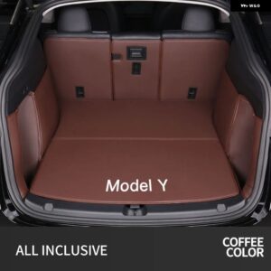 テスラ トランク マット革 トランク ライナー全ウェザー型 アンチスリップ 防水 カーゴライナーカーアクセサリー モデルY 2021-23 - Coffee