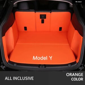 テスラ トランク マット革 トランク ライナー全ウェザー型 アンチスリップ 防水 カーゴライナーカーアクセサリー モデルY 2021-23 - Orange