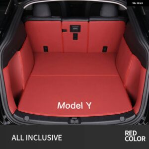 テスラ トランク マット革 トランク ライナー全ウェザー型 アンチスリップ 防水 カーゴライナーカーアクセサリー モデルY 2021-23 - red