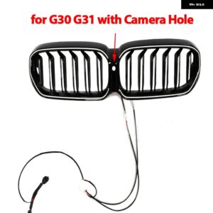 BMW LED ホワイトライトグロスブラックフロントバンパー キドニー グリル 5シリーズ G30 G38 G31 フェイスリフト LCI 2020-23 スタイリング - with Camera Hole