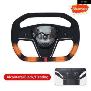 テスラ モデルY 3 サイバー トラック スタイル ステアリング ホイール アルカンターレ ナッパ ブラック ヒーティング ヨーク レーシング ス - MY Nappa