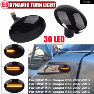 BMW ミニクーパー R55 R56 R57 R58 R59 2007-2013 車 LED ダイナミックウィンカー ライトサイドマーカーリピーター インジケーター カーパーツ - Dynamic Smoked Black
