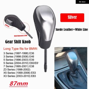 BMW スタイリング 自動 AT シフト ギアノブレバーロング/ショート E39 E46 E53 E60 E61 E63 E64 E83 E81 E82 E87 E90 E91 E92 E93 - Silver-suede-Long