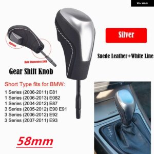BMW スタイリング 自動 AT シフト ギアノブレバーロング/ショート E39 E46 E53 E60 E61 E63 E64 E83 E81 E82 E87 E90 E91 E92 E93 - Silver-suede-Short