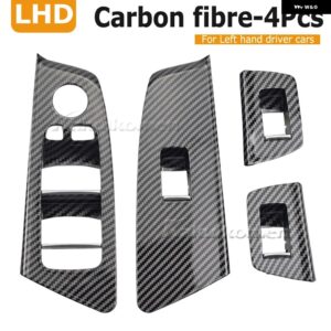 BMW ブラックカーボン RHD 車内ドアハンドル 5シリーズ G30 G31 F90 525I 528I 530I 540I インナー パネル プル トリム カバー - Carbon fiber-4Pcs