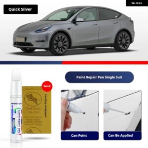 テスラ モデルY ペイントペン用品 アクセサリー ペイントスクラッチ修復 スクラッチリムーバーペイントリペアセット - Quick Silver