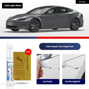 テスラ モデル S ペイントペン用品 アクセサリー ペイントスクラッチ修復 スクラッチリムーバーペイントリペアセット - Cold Light Silver