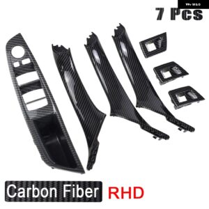 BMW 左ドライブ LHD ベージュブラックカーボン車内ドアハンドル プル 7個セット 5シリーズ F10 F18 523 525 528 - Carbon-RHD-7
